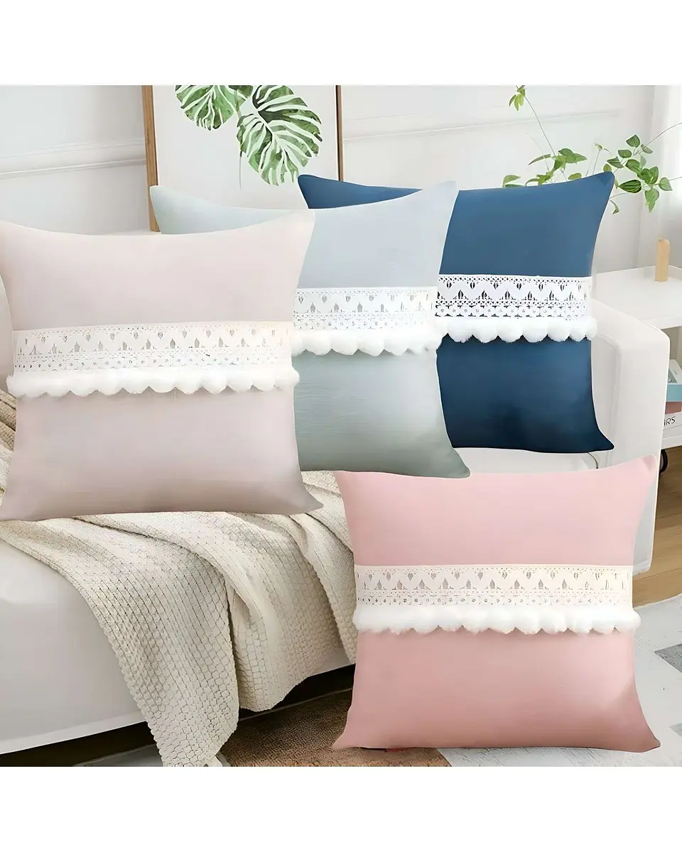 SET DE 4 FUNDAS DE COJIN CON POMPON 45x45 f-04 6