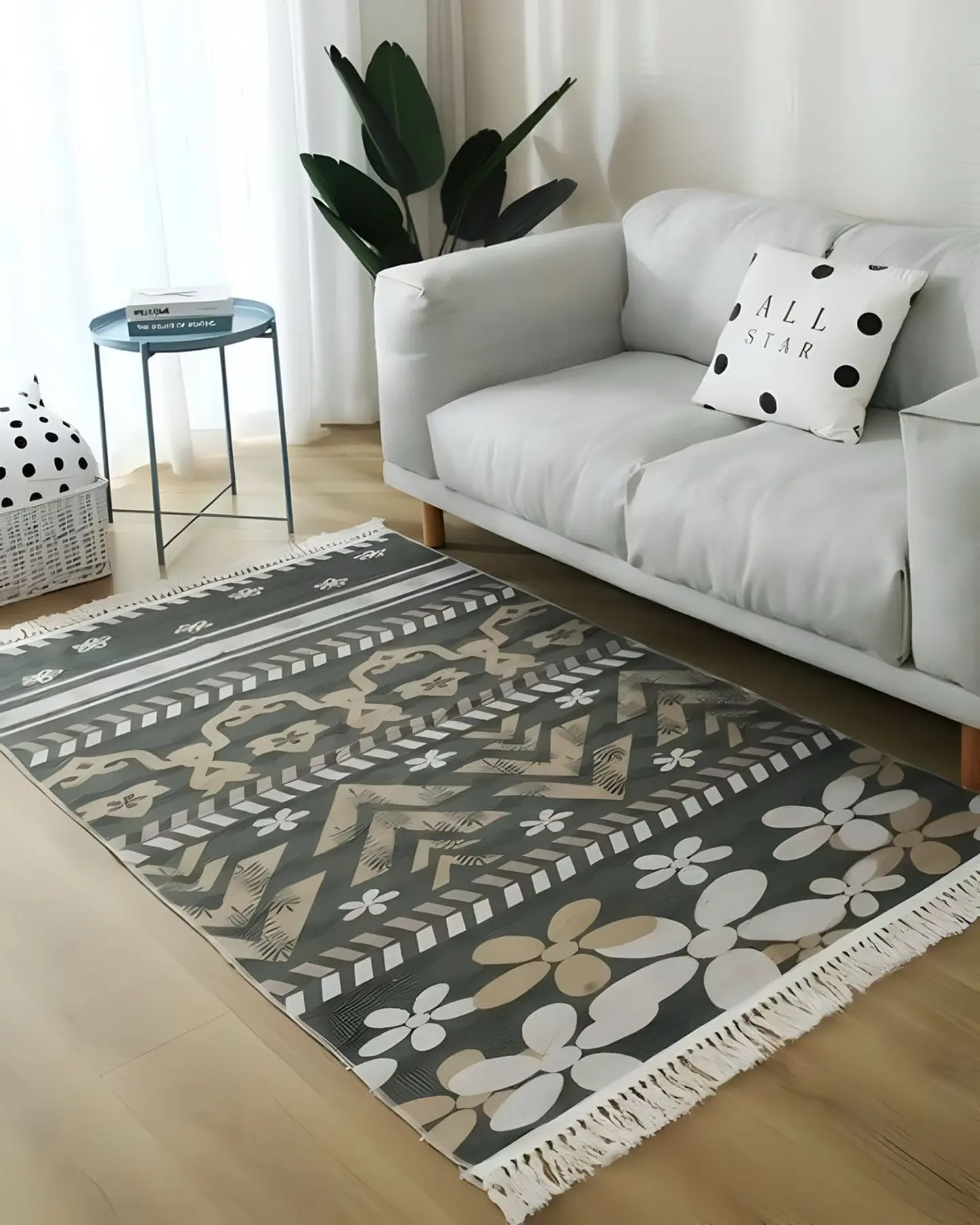 ALFOMBRA DE LINO 160 X 200 ELEGANTES CON FLECOS 1