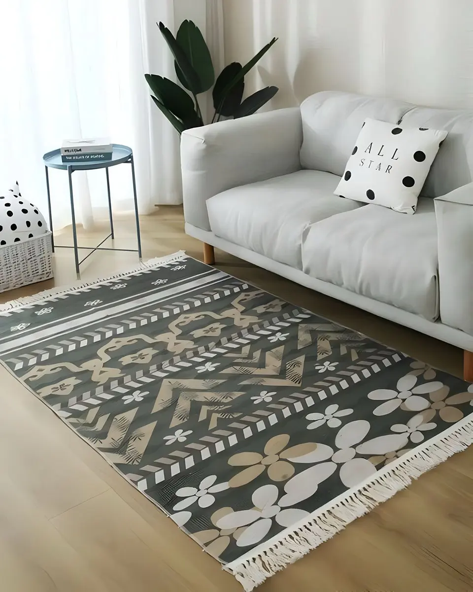 ALFOMBRA DE LINO 160 X 200 ELEGANTES CON FLECOS 1