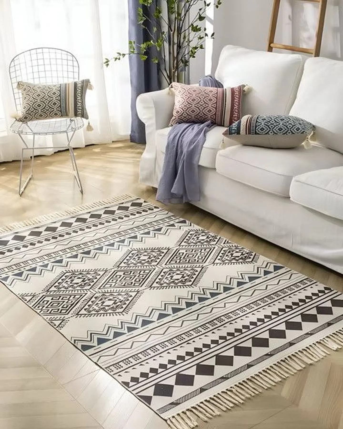 ALFOMBRA DE LINO 160 X 200 ELEGANTES CON FLECOS 2