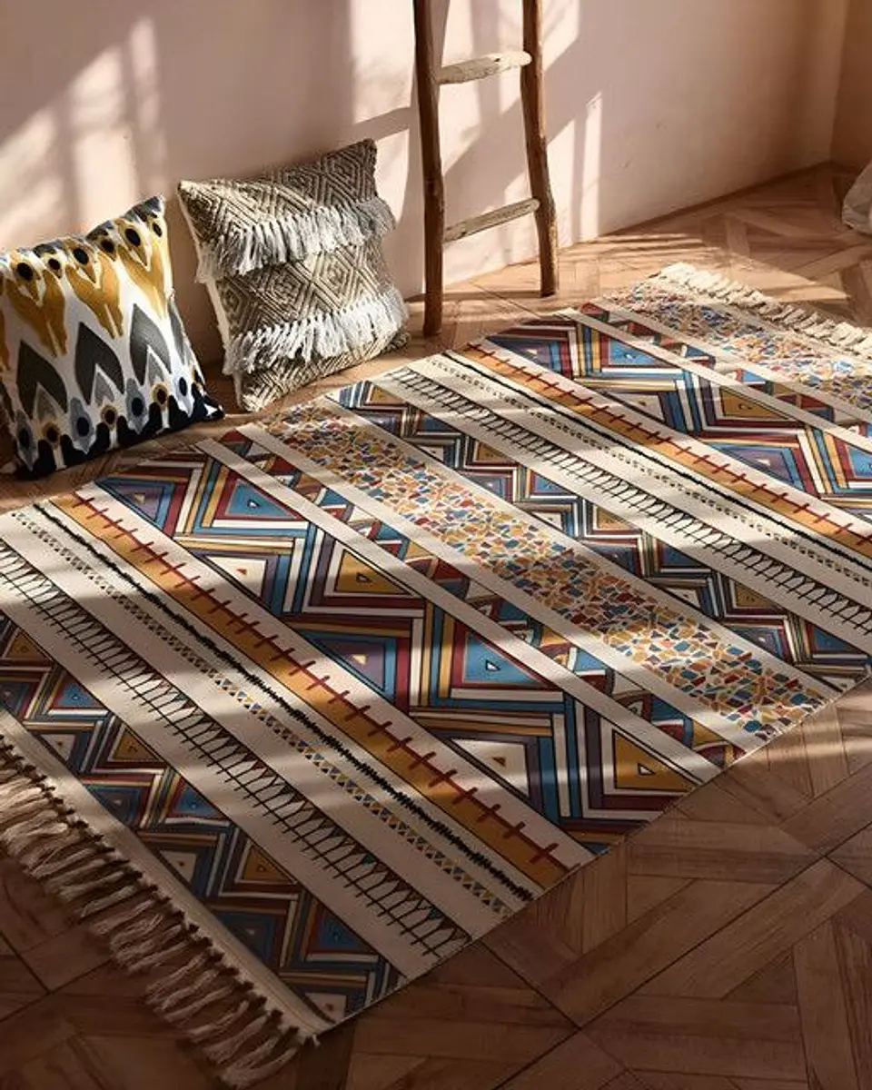 ALFOMBRA DE LINO 160 X 200 ELEGANTES CON FLECOS 3