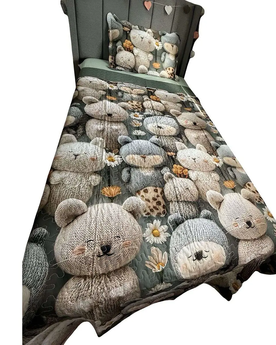 CUBRECAMA QUILT DE VERANO NIÑA NIÑO INFANTIL OSO VERDE 1