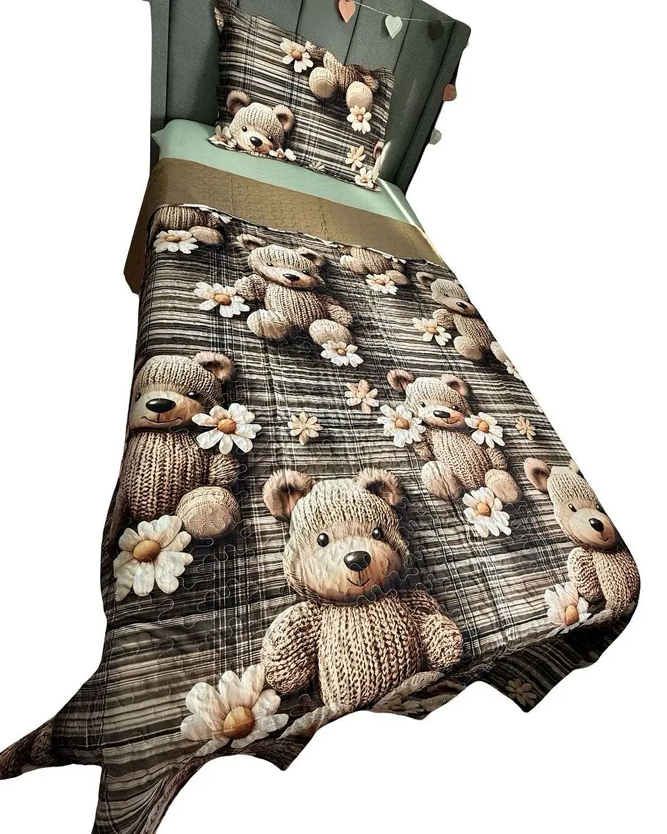 CUBRECAMA QUILT DE VERANO NIÑA NIÑO INFANTIL OSO CAFÉ 1