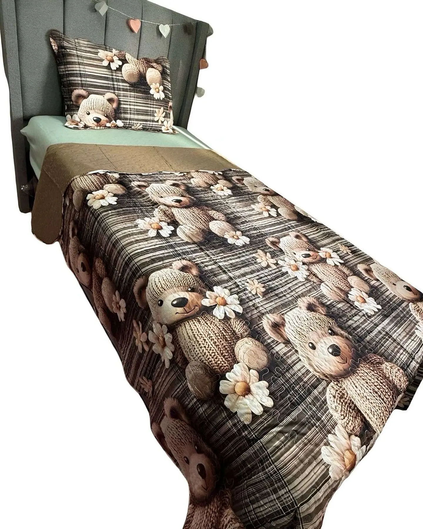 CUBRECAMA QUILT DE VERANO NIÑA NIÑO INFANTIL OSO CAFÉ 2