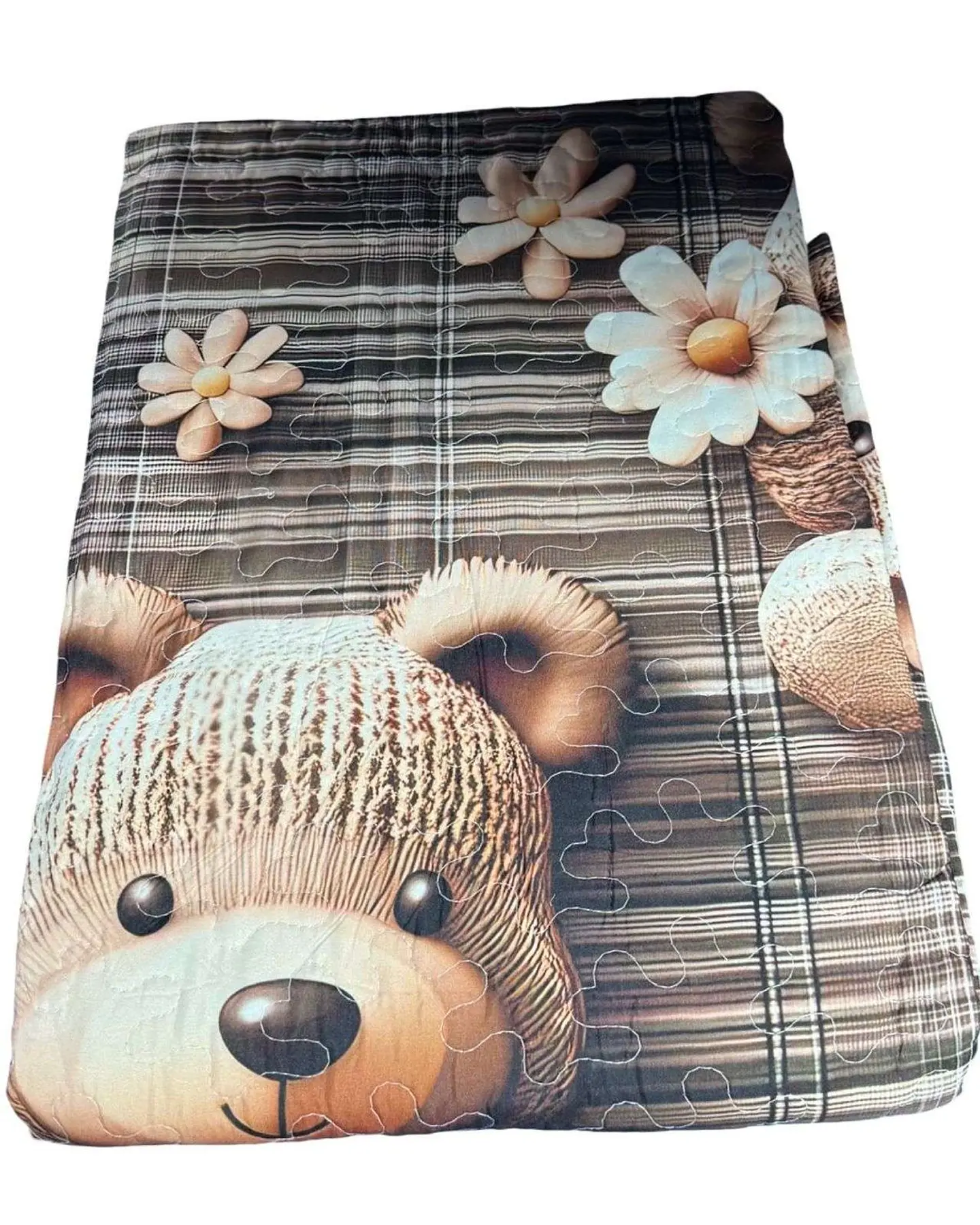 CUBRECAMA QUILT DE VERANO NIÑA NIÑO INFANTIL OSO CAFÉ 3