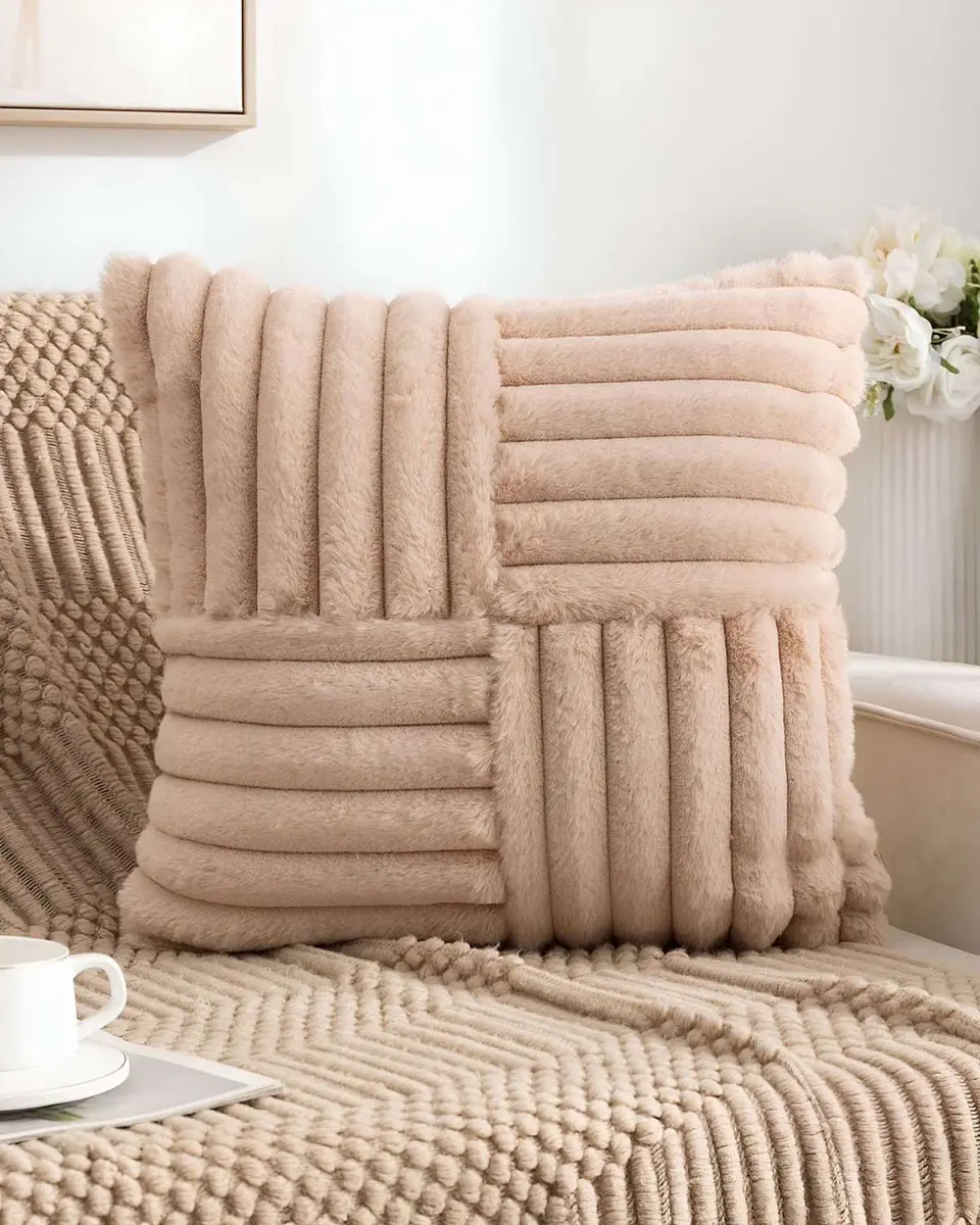 PACK DE 2 FUNDAS PELUDA EMPALMADA BEIGE 3