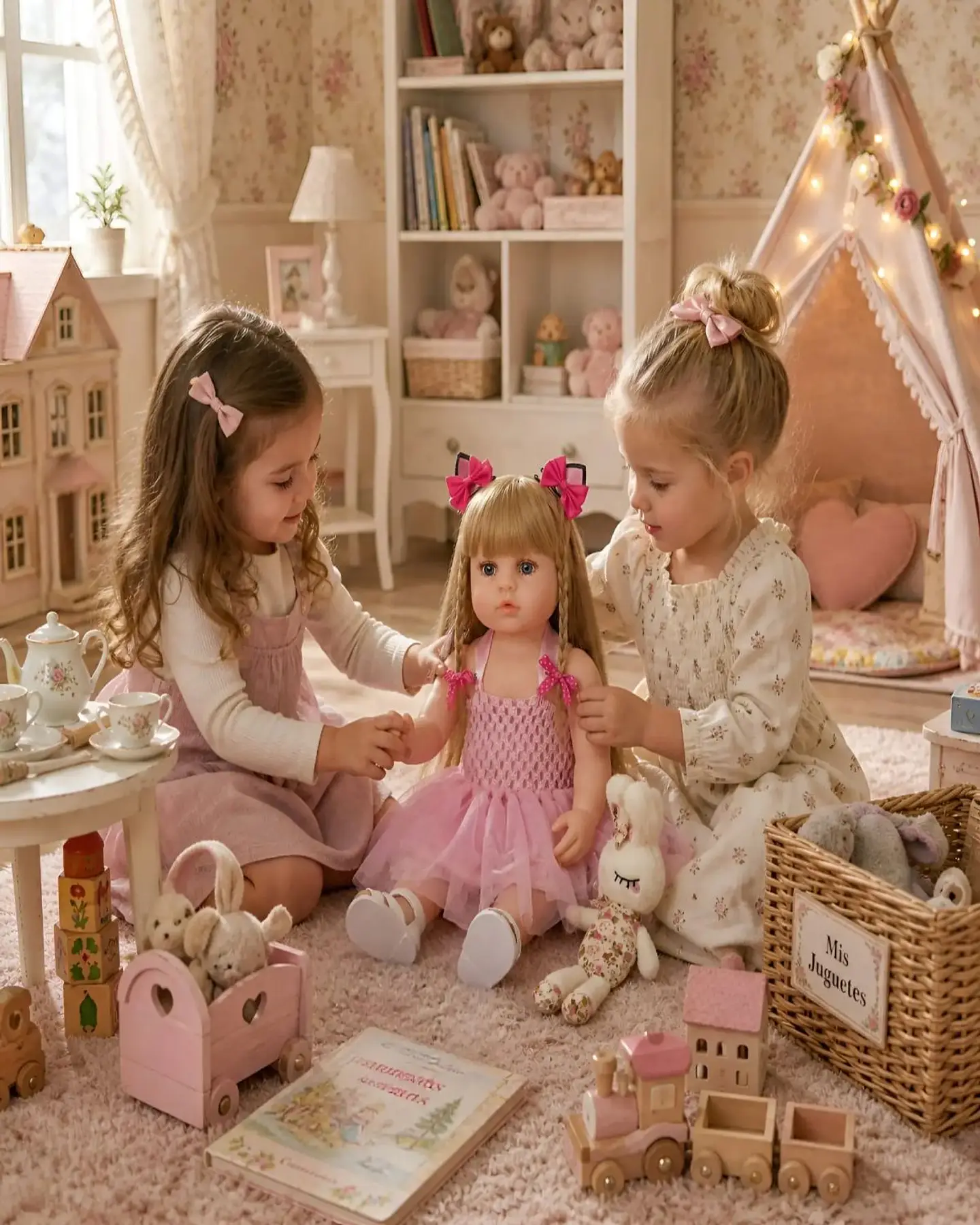 Muñeca Reborn Realista con Accesorios y Peluche de Conejo 3