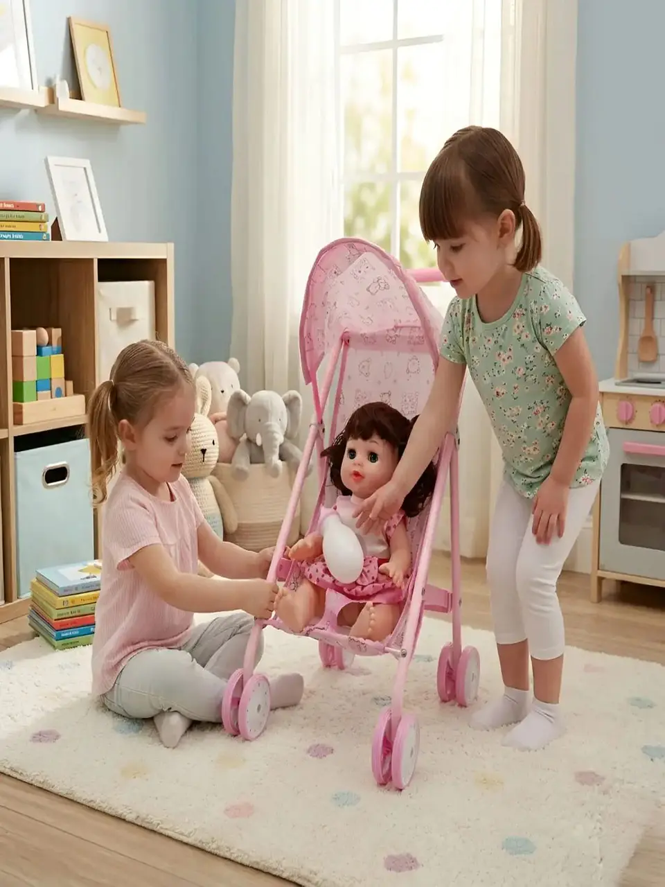 Set Muñeca Interactiva con Coche de Paseo Plegable 6