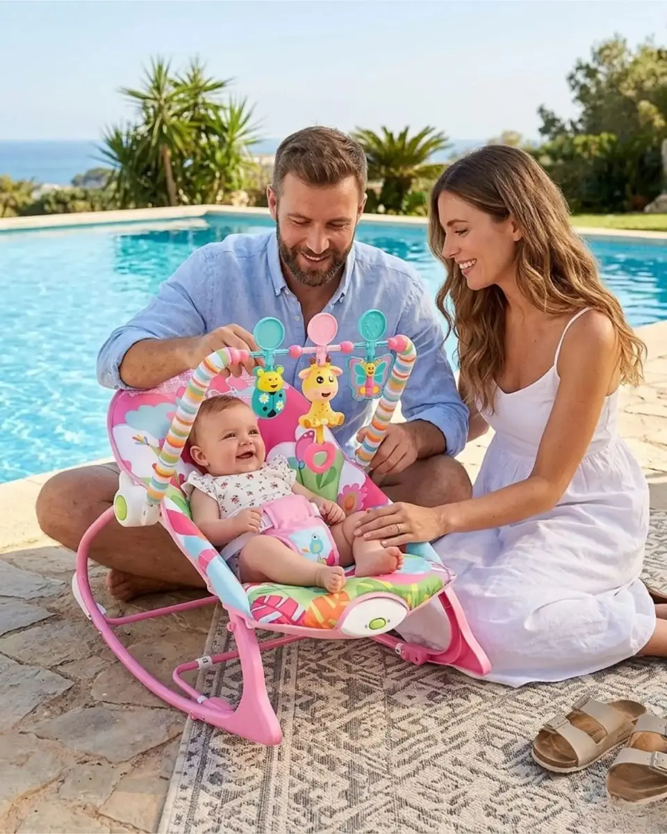 Silla Mecedora Multifuncional De Bebe Rosa 3 En 1 2