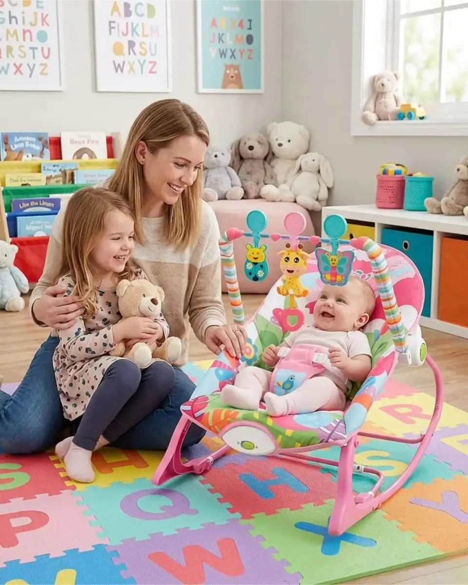 Silla Mecedora Multifuncional De Bebe Rosa 3 En 1 4