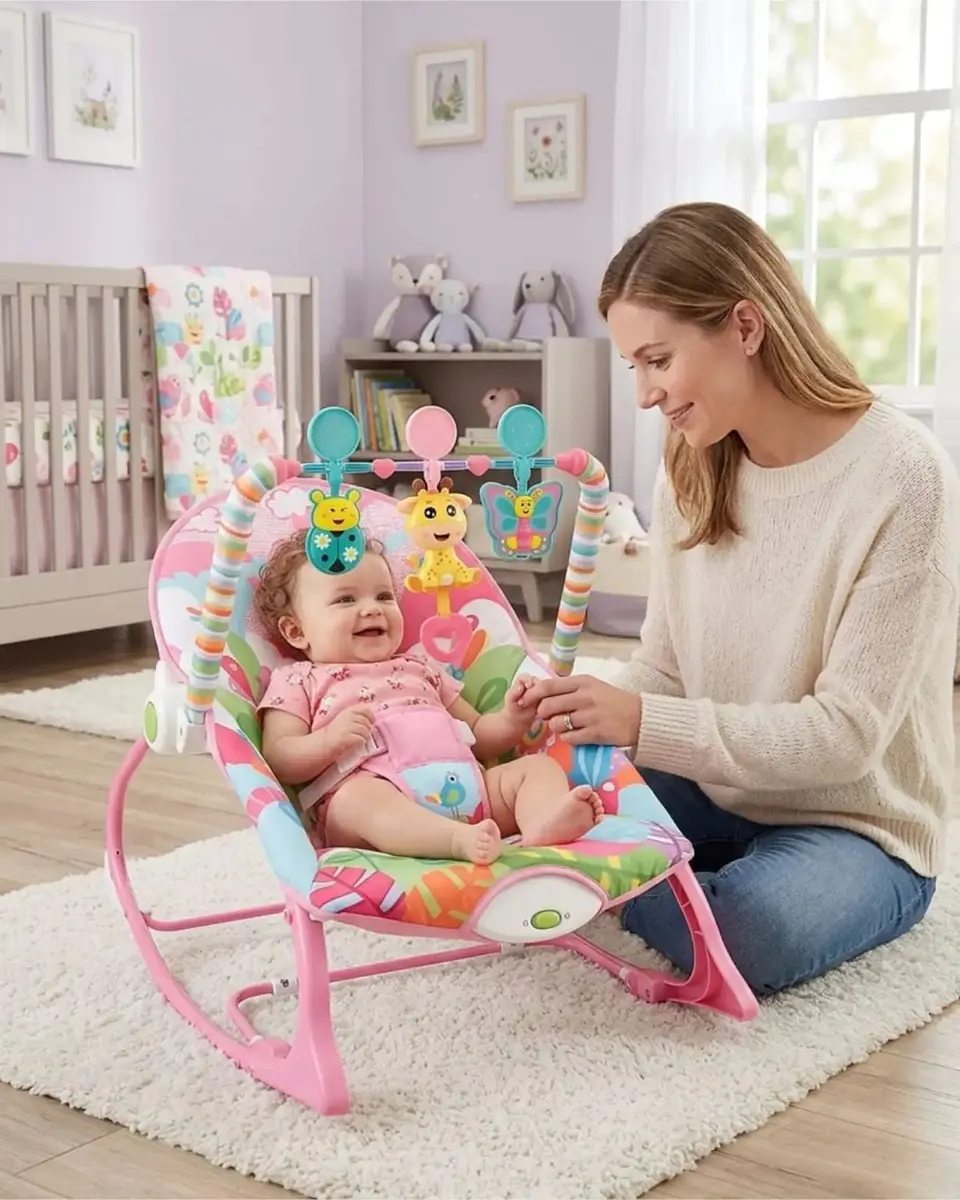 Silla Mecedora Multifuncional De Bebe Rosa 3 En 1 5