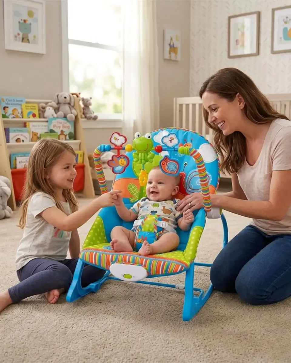 Silla Mecedora Multifuncional De Bebe Azul 3 En 1 1