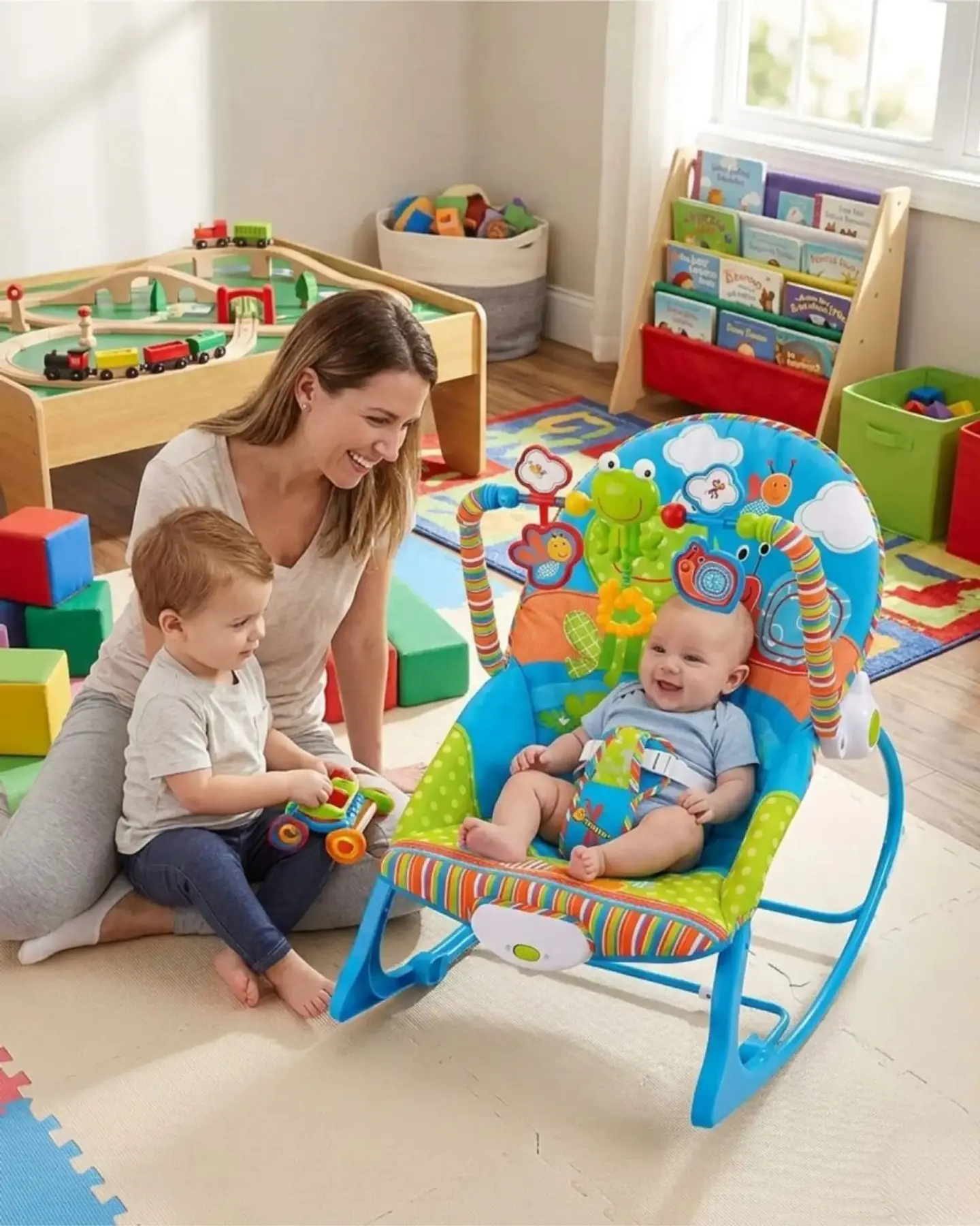 Silla Mecedora Multifuncional De Bebe Azul 3 En 1 2
