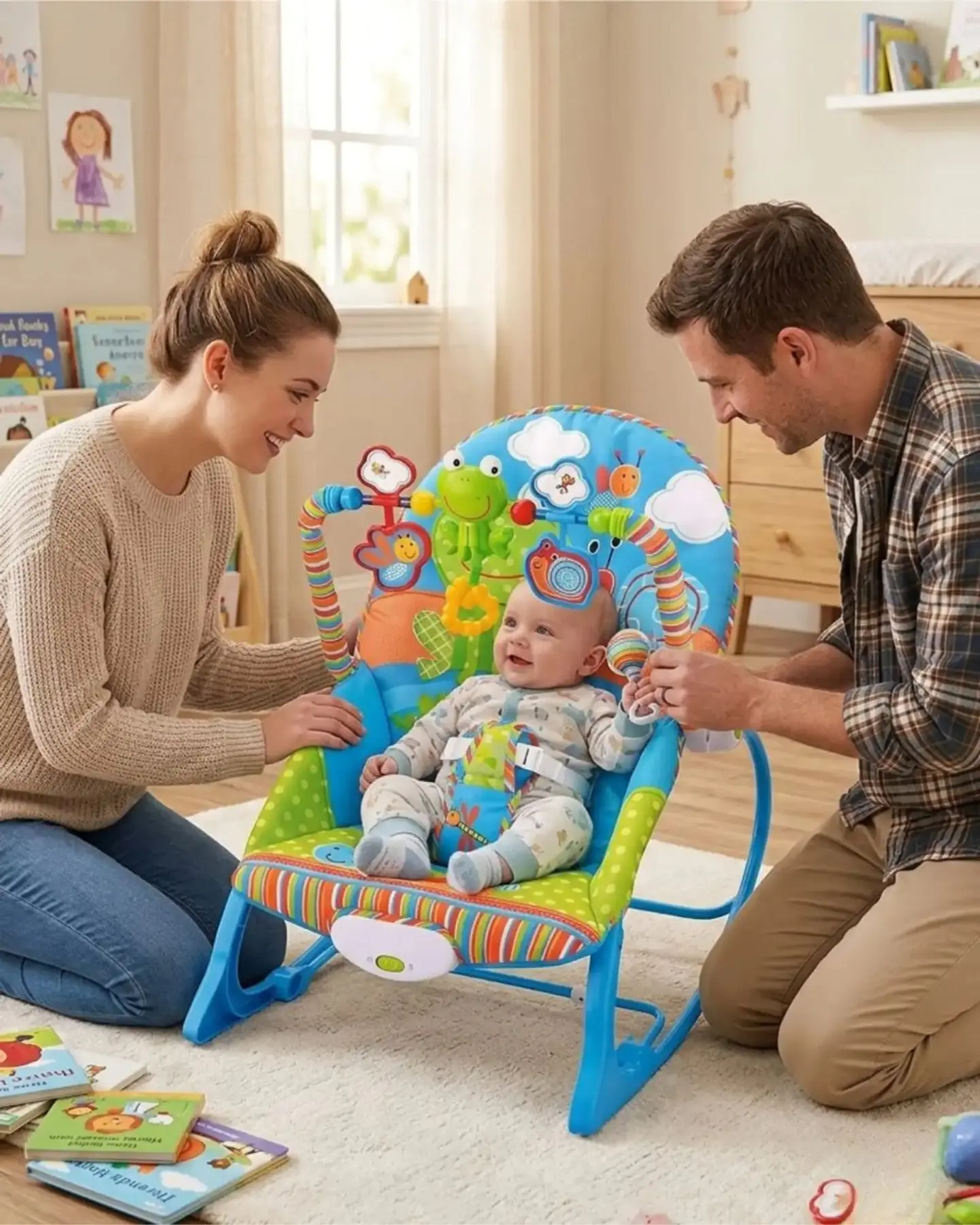 Silla Mecedora Multifuncional De Bebe Azul 3 En 1 4