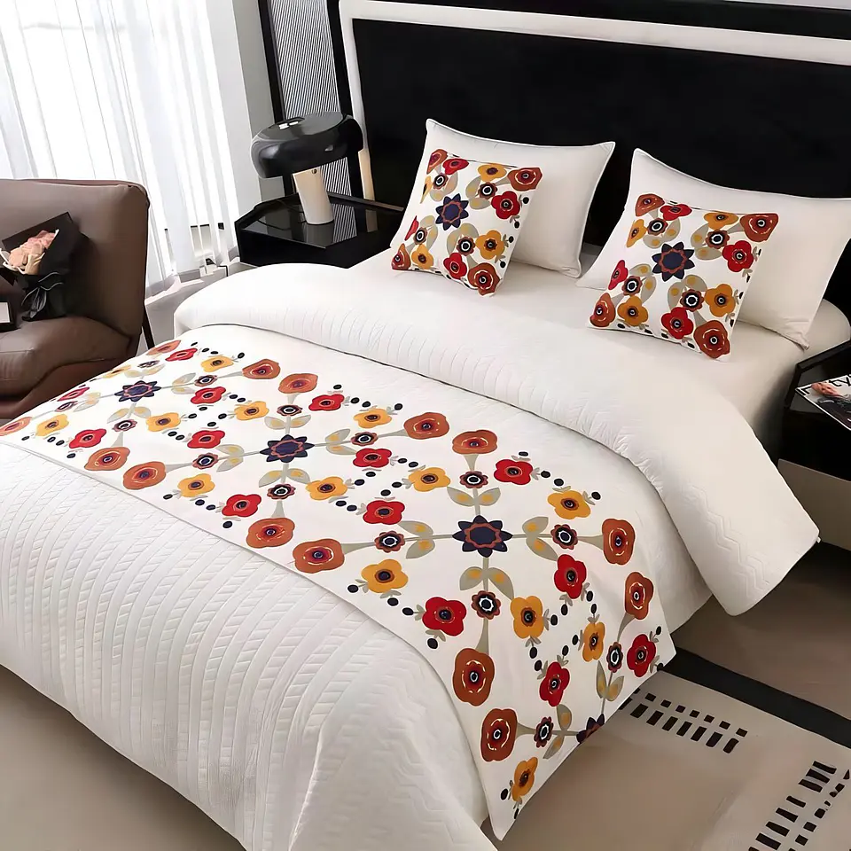 PIECERA DE CAMA SIN FUNDAS BORDADA DECORATIVA 60X200 CM 3