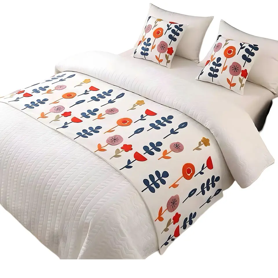 PIECERA DE CAMA MAS 2 FUNDAS BORDADA DECORATIVA 60X200 CM 2