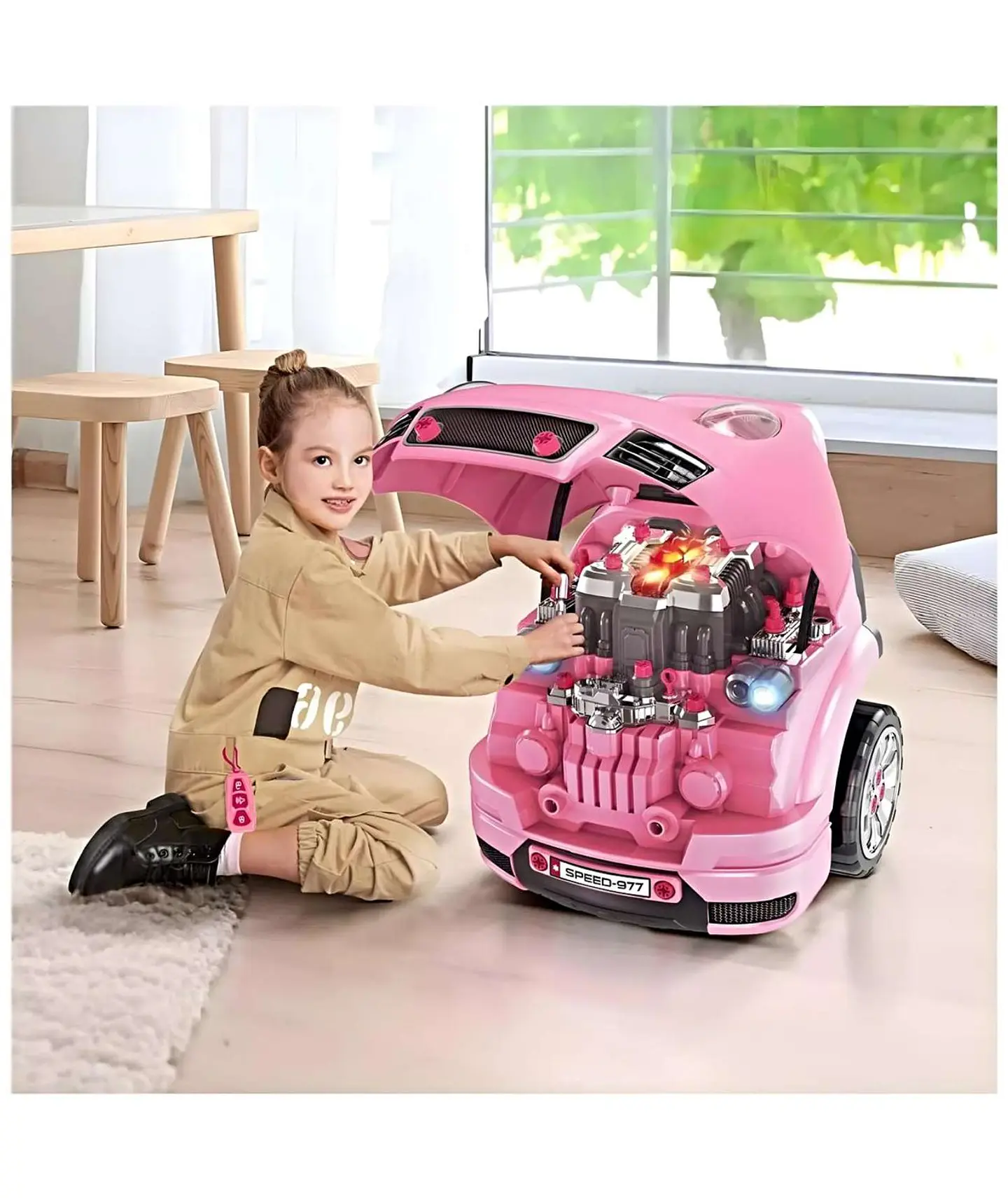 Juguete Auto Para Reparar Con Luces Sonidos Y Accesorios Rosa 3
