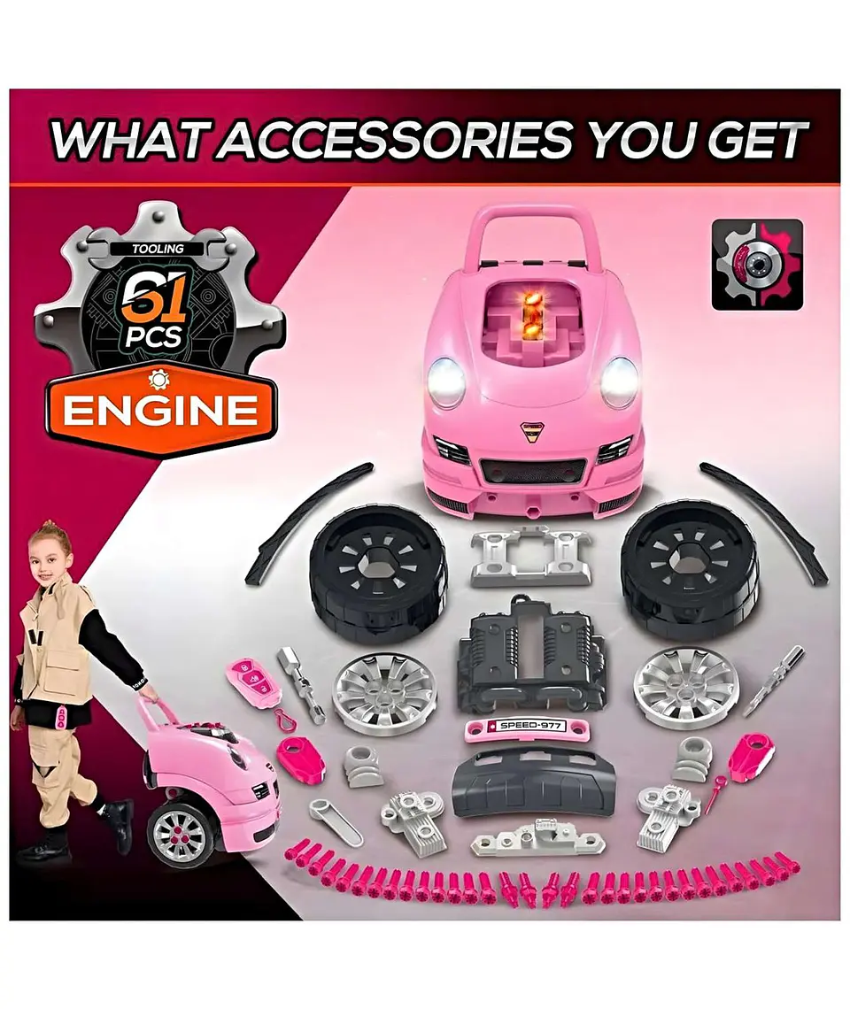 Juguete Auto Para Reparar Con Luces Sonidos Y Accesorios Rosa 5