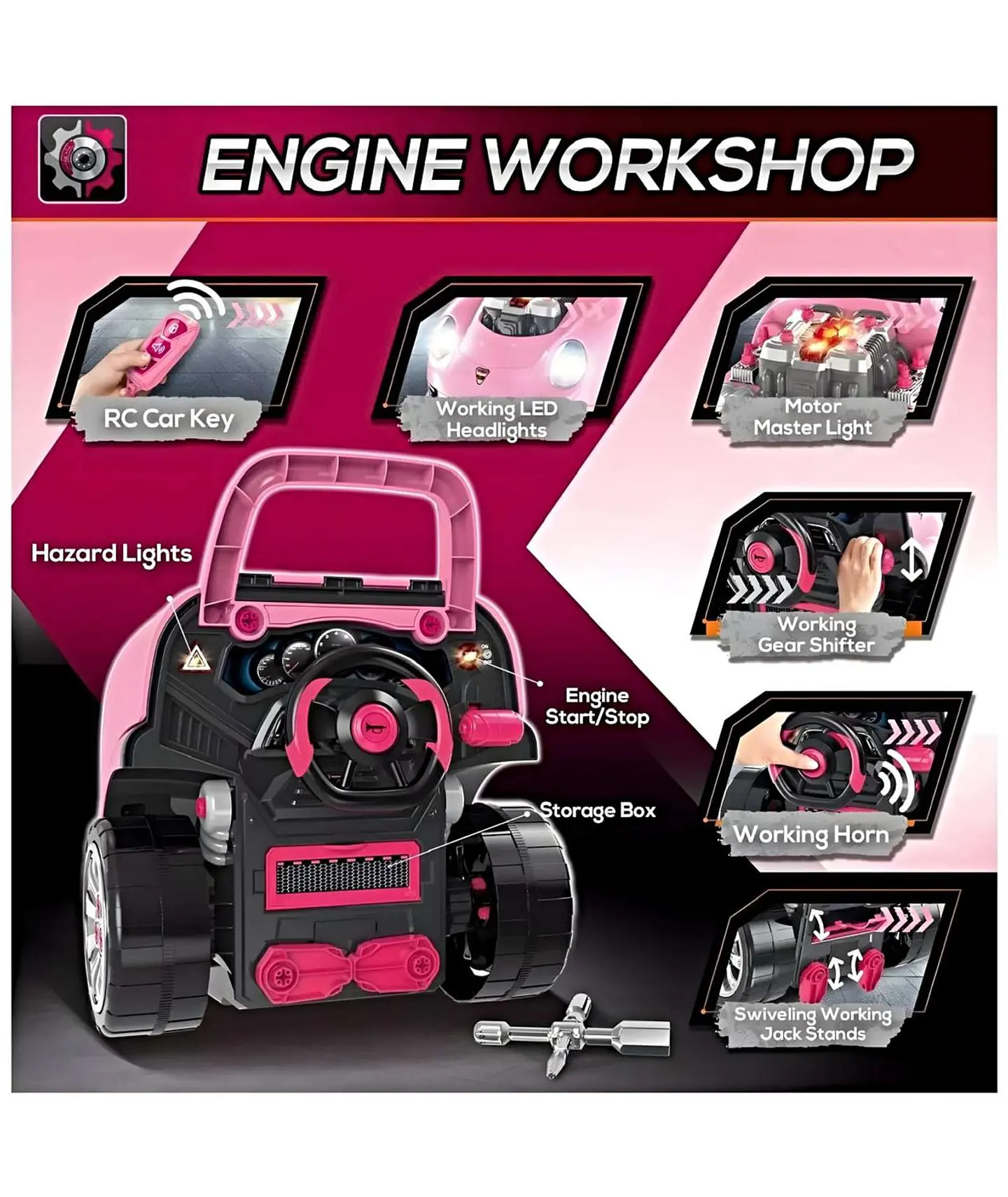 Juguete Auto Para Reparar Con Luces Sonidos Y Accesorios Rosa 6
