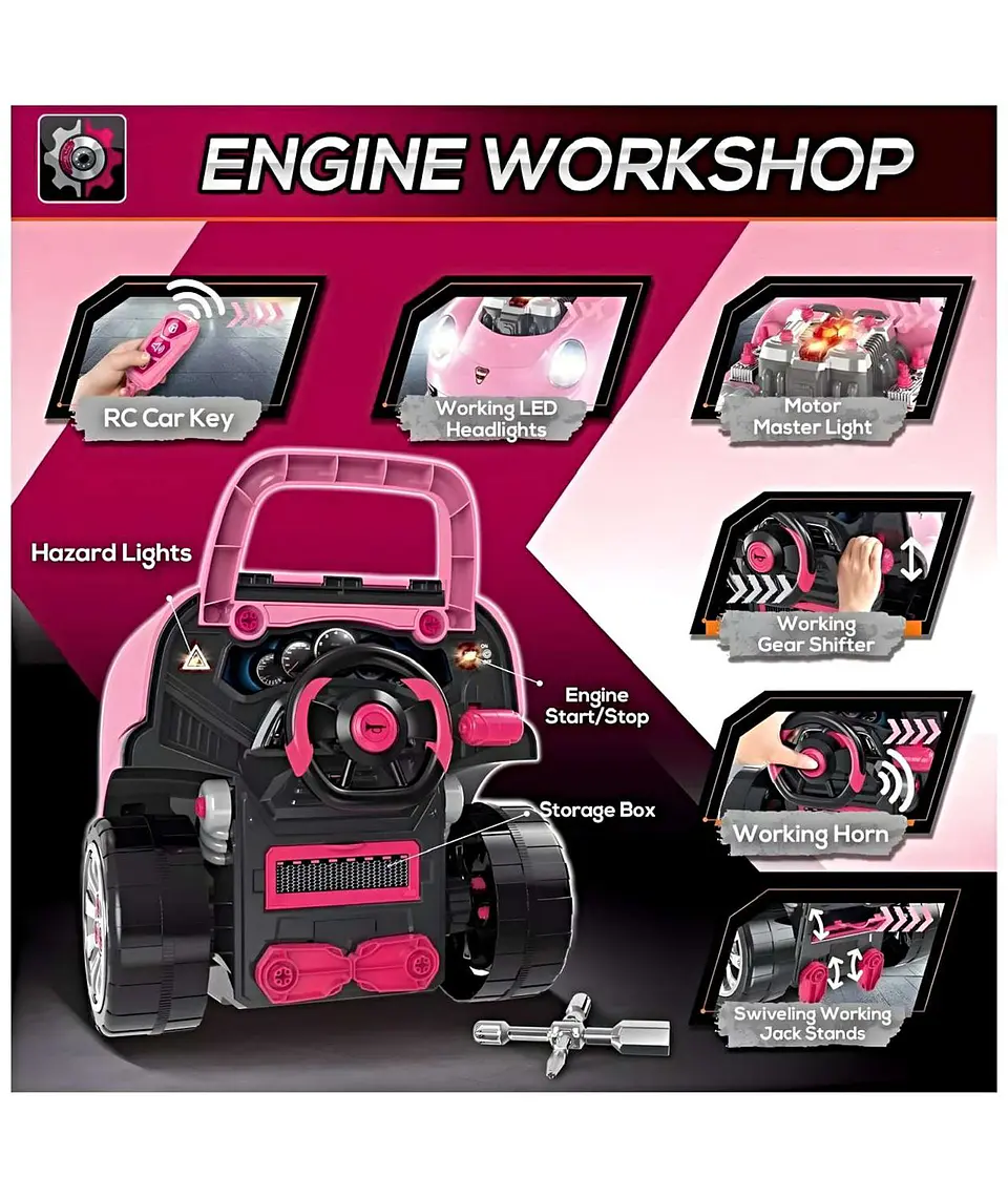 Juguete Auto Para Reparar Con Luces Sonidos Y Accesorios Rosa 6