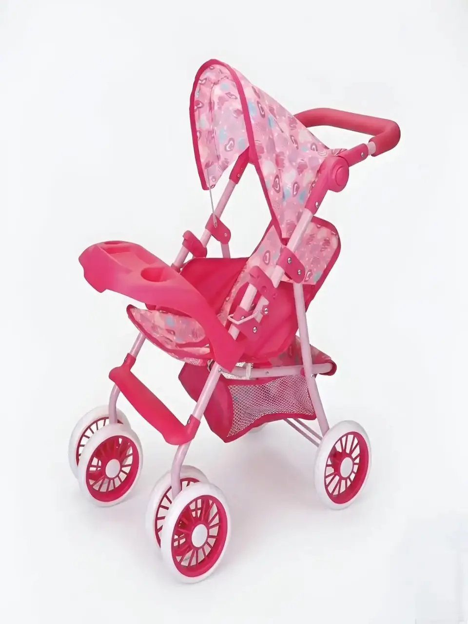 Coche de Juguete para Muñecas con Toldo Plegable y Bandeja Rosado Diseño Lineal 3