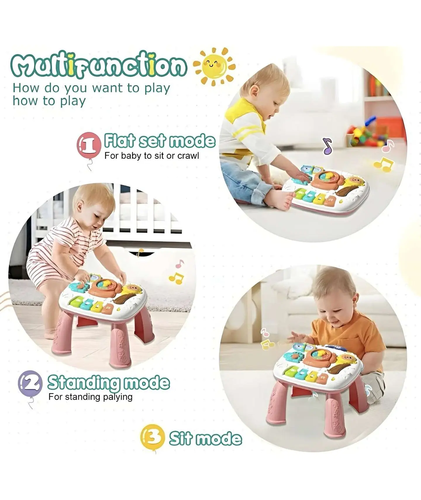 Mesa Interactiva Para Bebé Con Luz Y Sonido ROSA 4