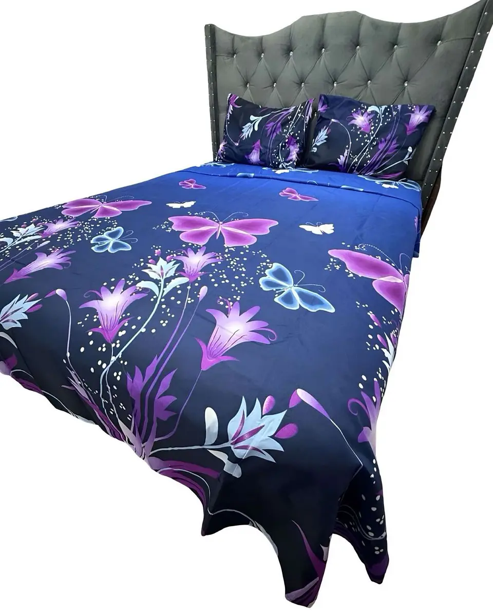 SABANA DE GÉNERO KING AZUL MARIPOSAS MORADAS 3