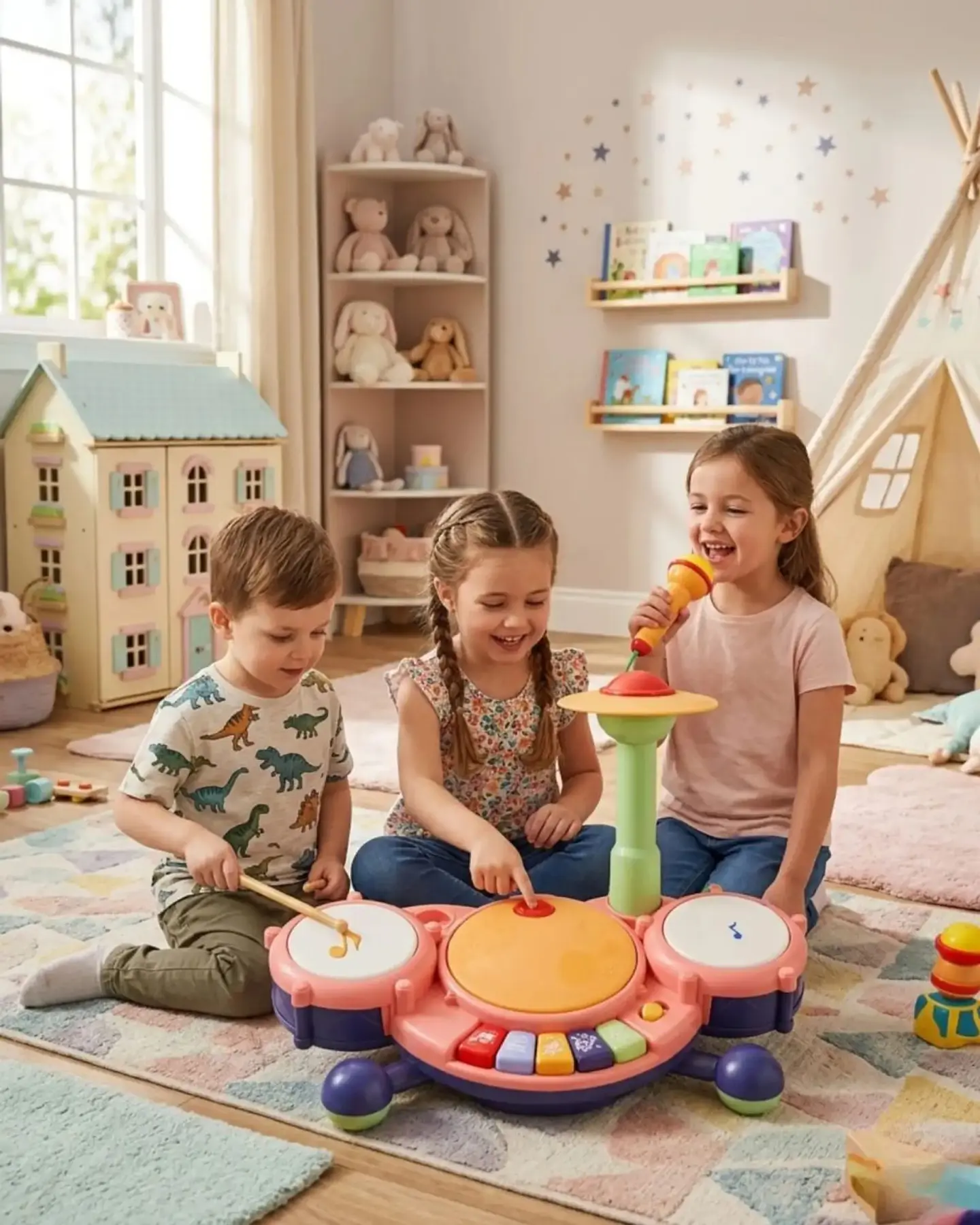 Bateria Musical de Juguete Para Bebe Rosa 5