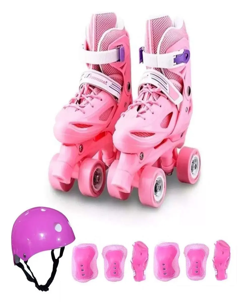 Patines Ajustables mas Kit con Casco 4 Ruedas Niña Rosa Talla M35-38 1