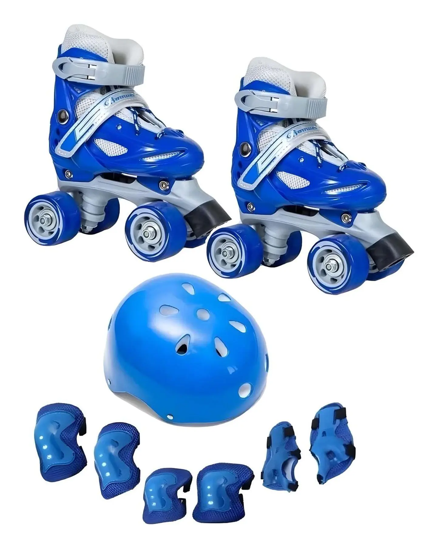 Patines Ajustables mas Kit con Casco 4 Ruedas Niño Azul Talla M35-38 1
