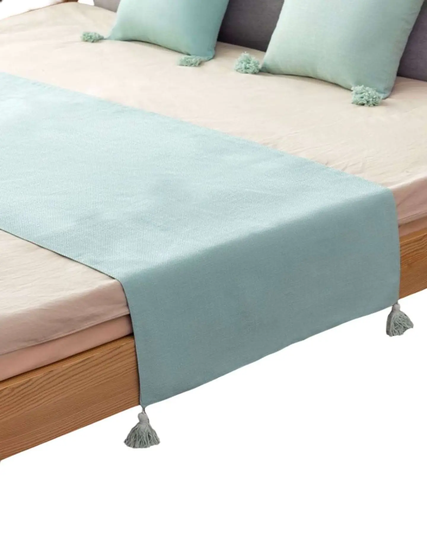 PIECERA SIN FUNDAS CON POMPONES VERDE MENTA 2