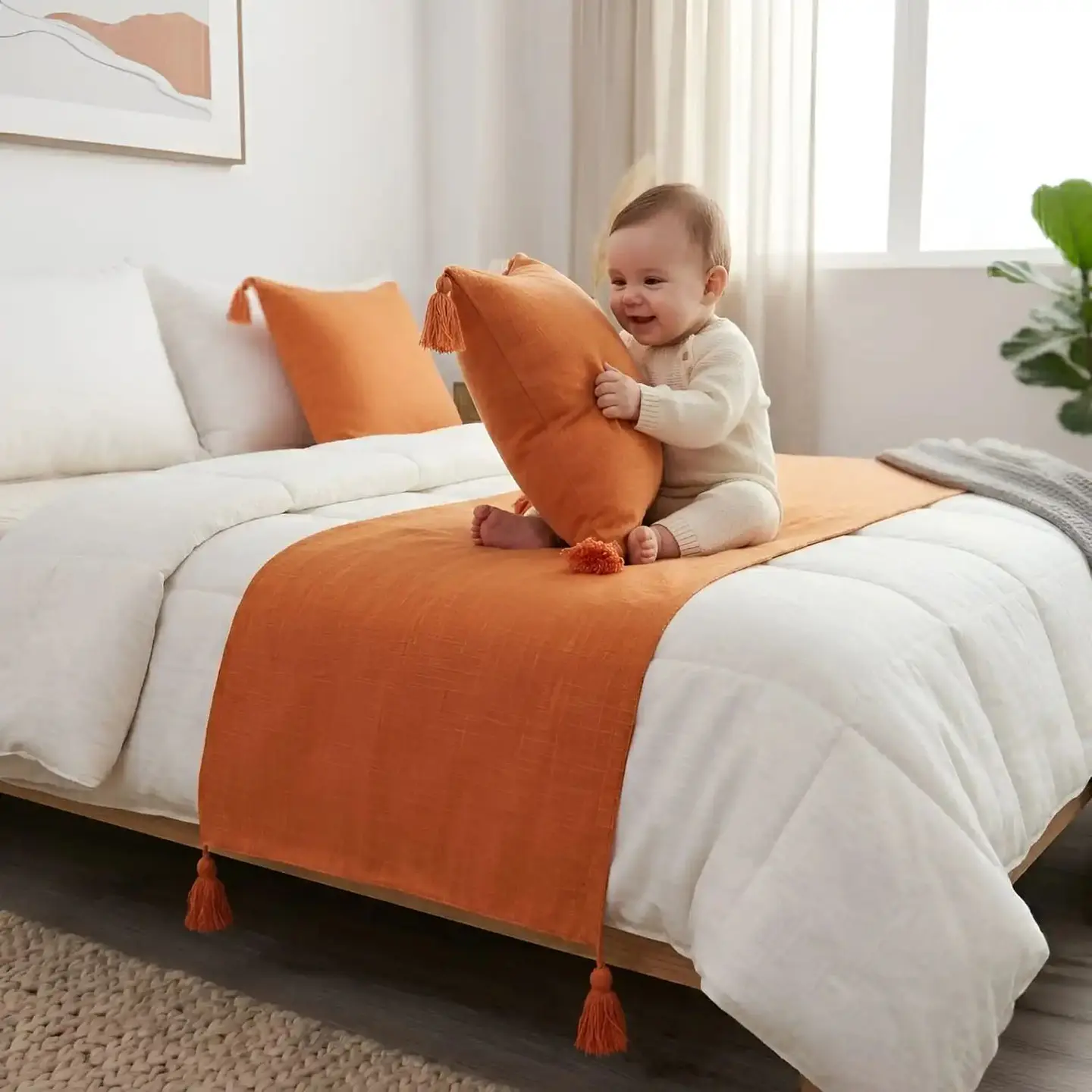 Piecera de Cama Diseño Lino con Borlas 5