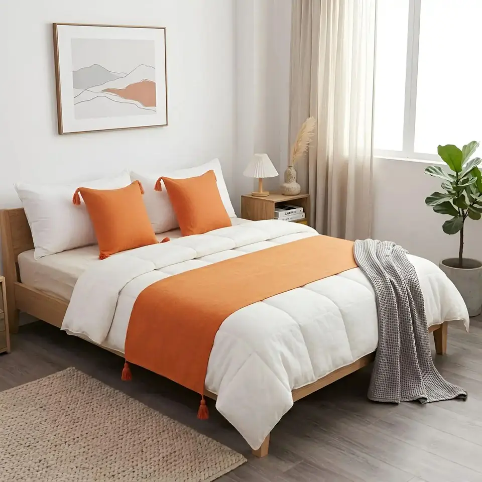 Piecera de Cama Diseño Lino con Borlas 6