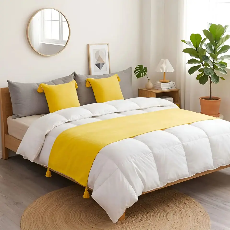 Piecera de Cama Diseño Lino con Borlas 1