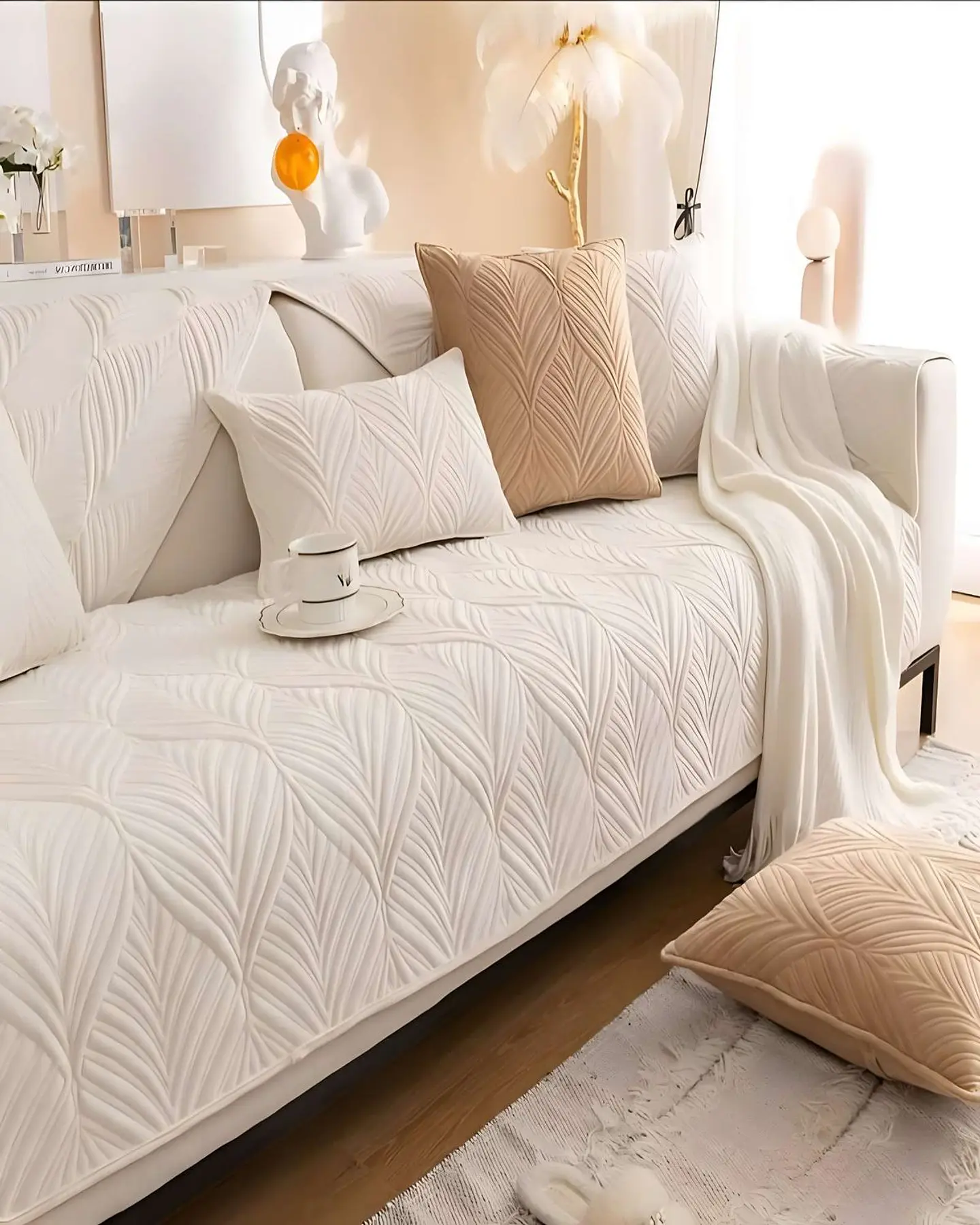 PACK DE 5 FUNDAS PARA SOFA CON DISEÑO BLANCO 4