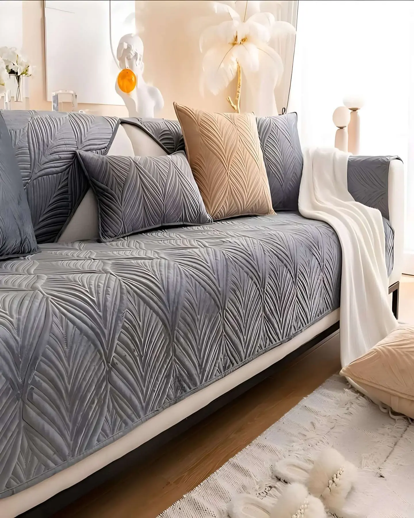 PACK DE 5 FUNDAS PARA SOFA CON DISEÑO GRIS 4