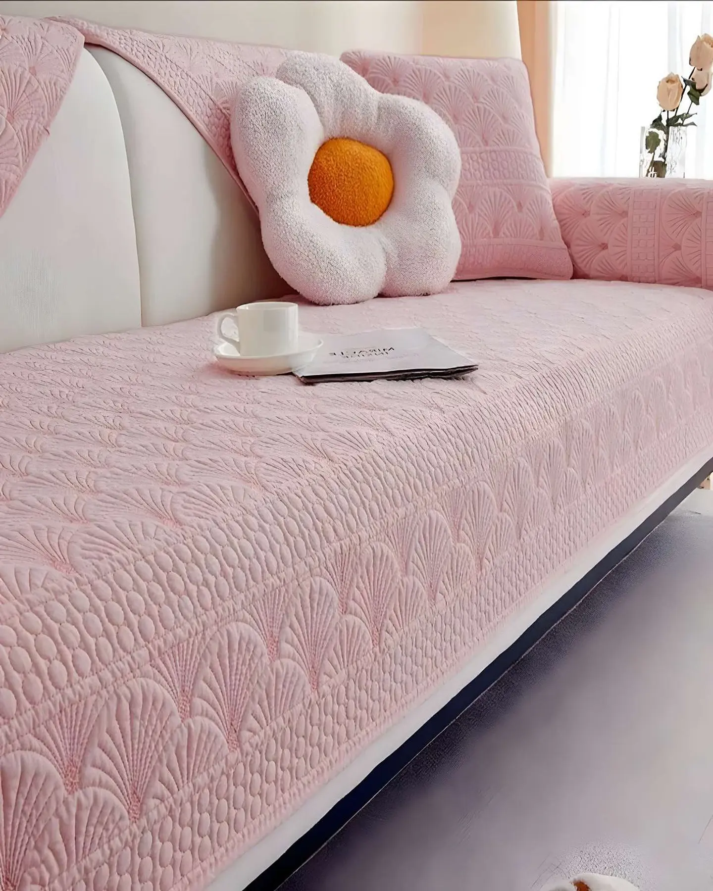 PACK DE 5 FUNDAS PARA SOFA CON DISEÑO ROSA 4