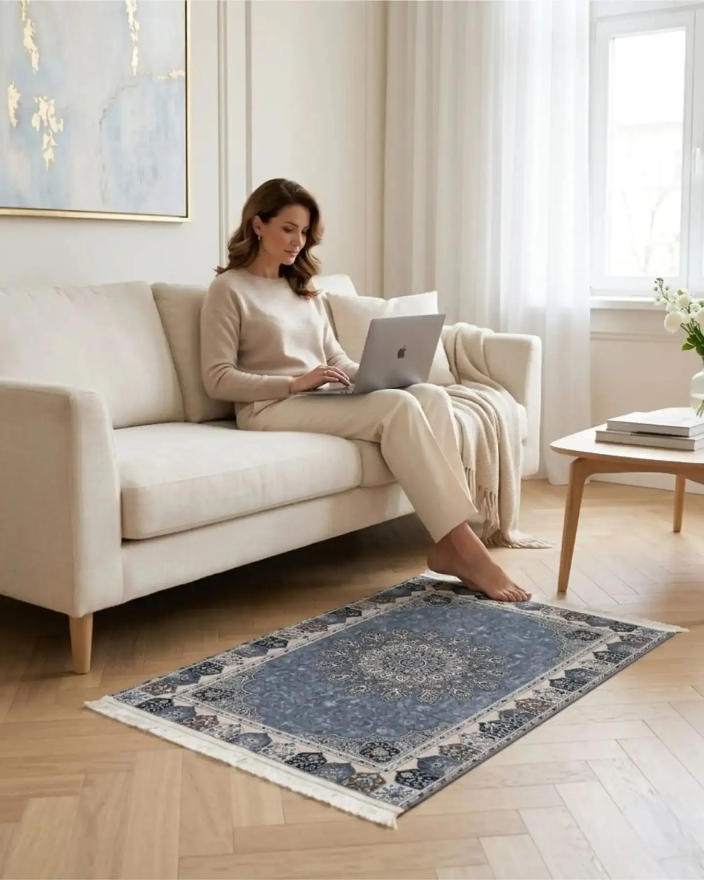 Alfombra Estilo Persa Vintage Con Flecos 80x120 Cm 3