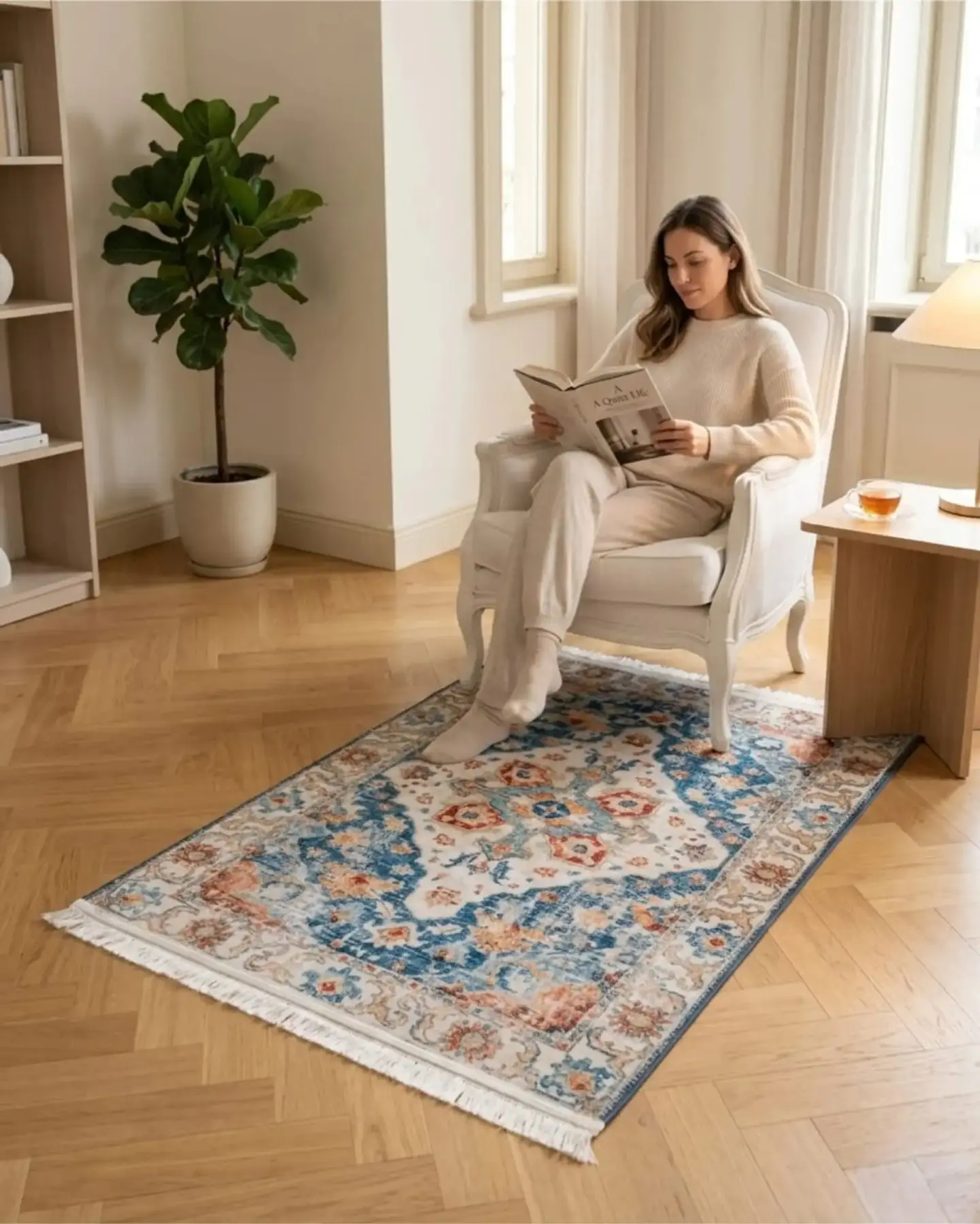 Alfombra Estilo Persa Vintage Con Flecos 80x120 Cm 5