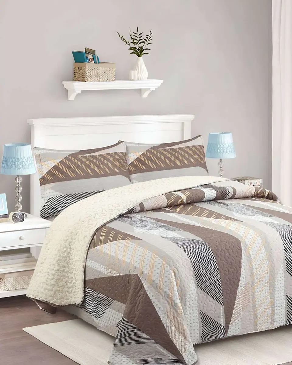 Cubrecama Quilt con sherpa plaza y media 180 x 230 cm 4