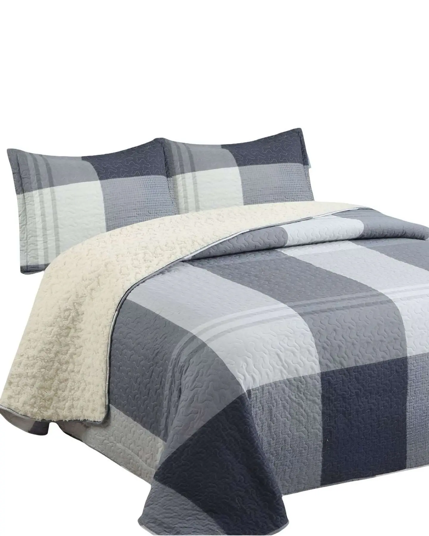 Cubrecama Quilt con sherpa plaza y media 180 x 230 cm 1