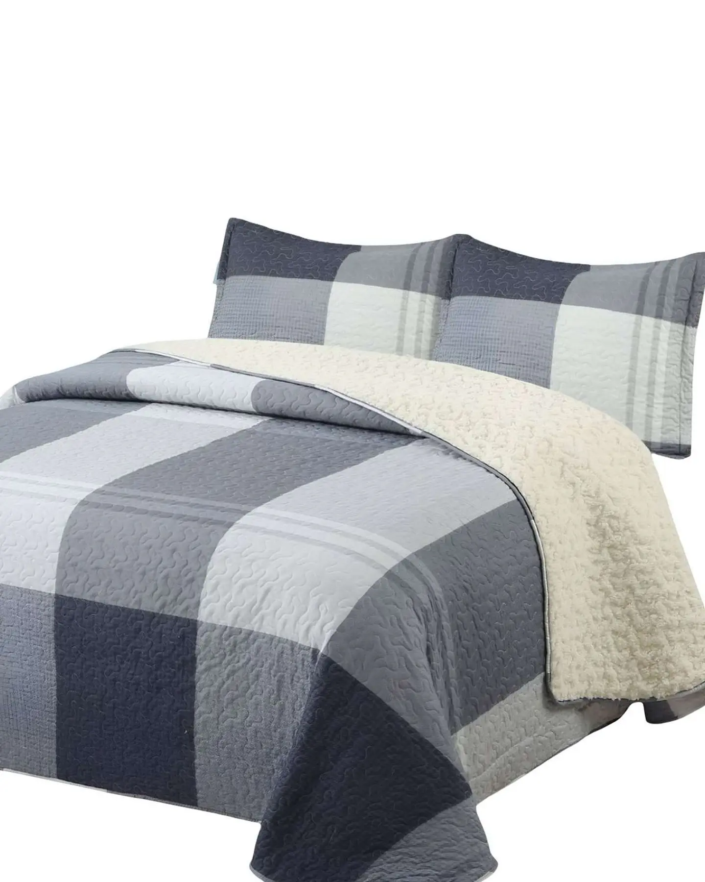 Cubrecama Quilt con sherpa plaza y media 180 x 230 cm 2