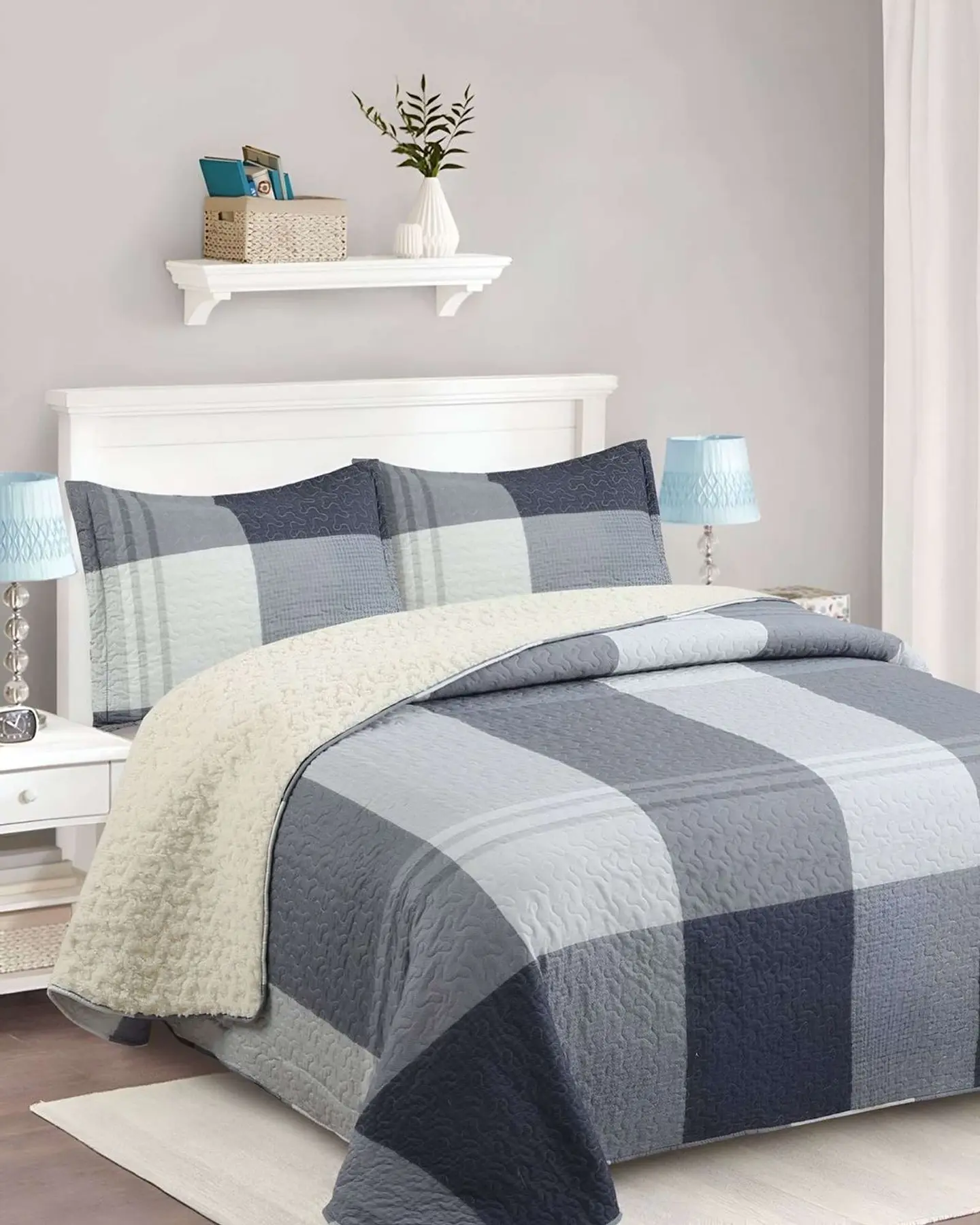 Cubrecama Quilt con sherpa plaza y media 180 x 230 cm 4