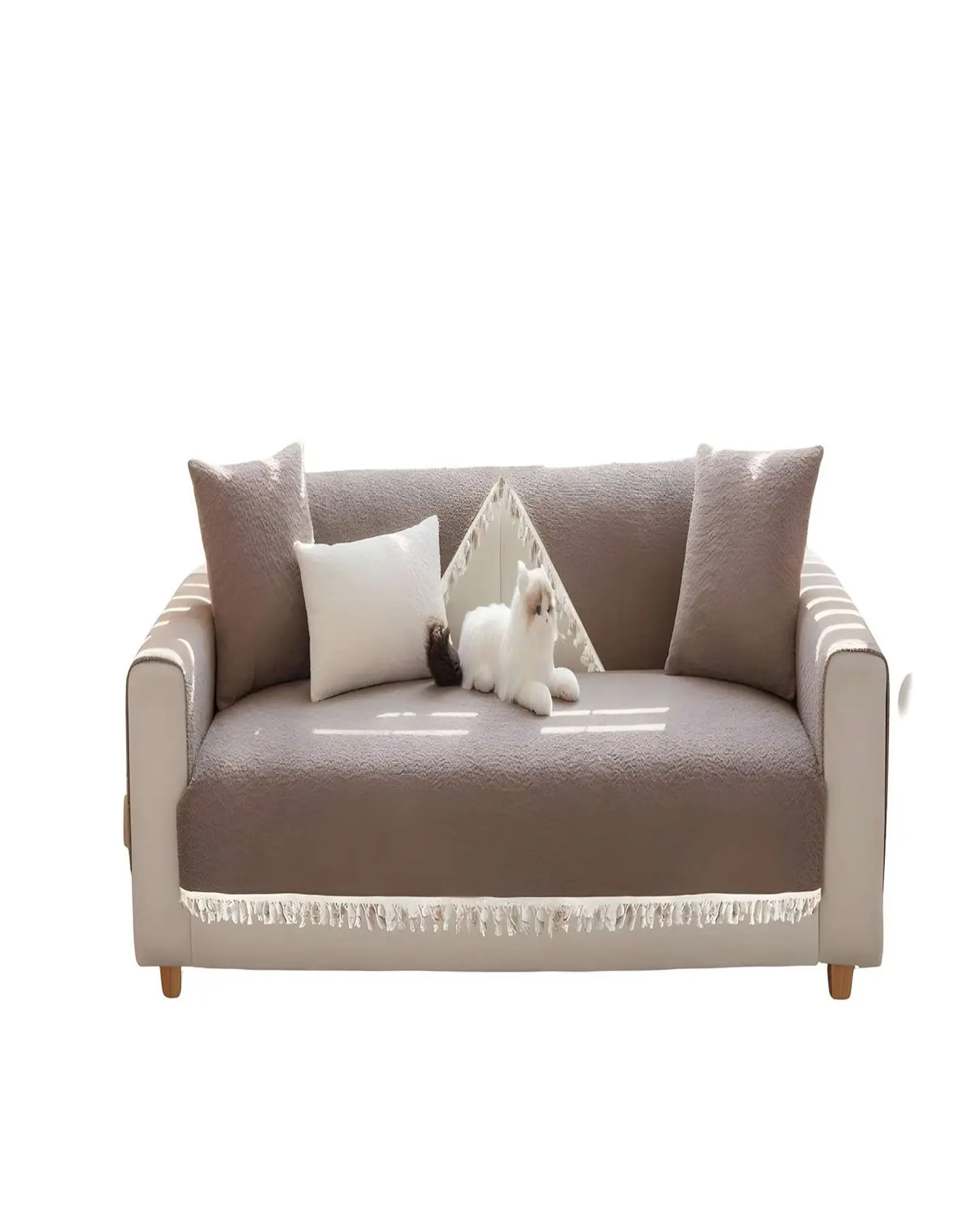 PACK DE 5 FUNDAS DE SILLÓN CON FLECOS MARRON 1