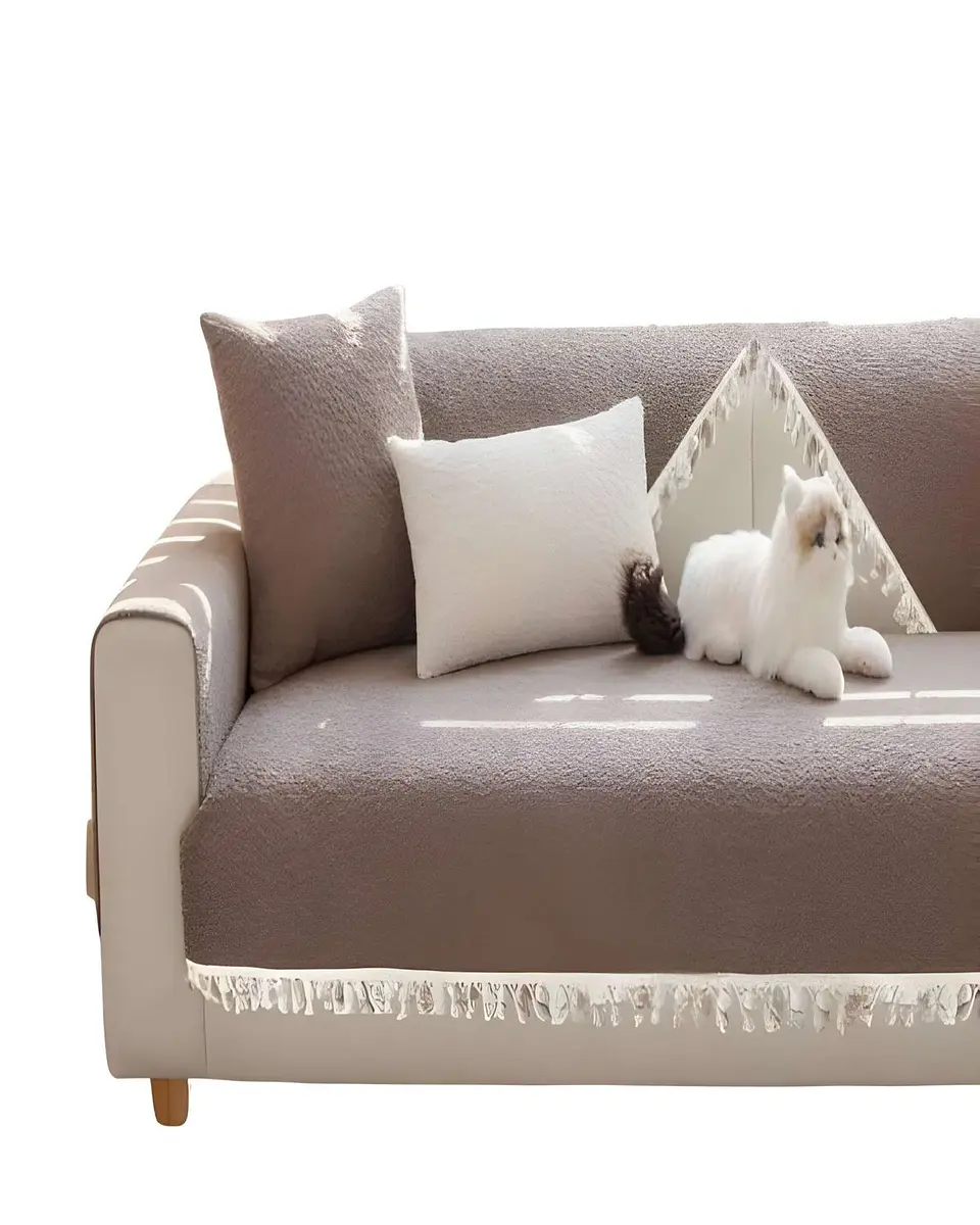 PACK DE 5 FUNDAS DE SILLÓN CON FLECOS MARRON 2
