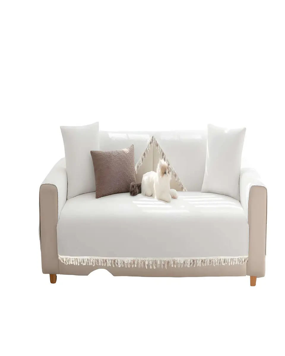 PACK DE 5 FUNDAS DE SILLÓN CON FLECOS BLANCO 1