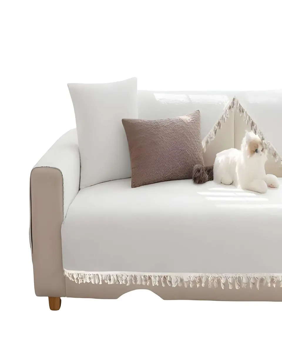 PACK DE 5 FUNDAS DE SILLÓN CON FLECOS BLANCO 2
