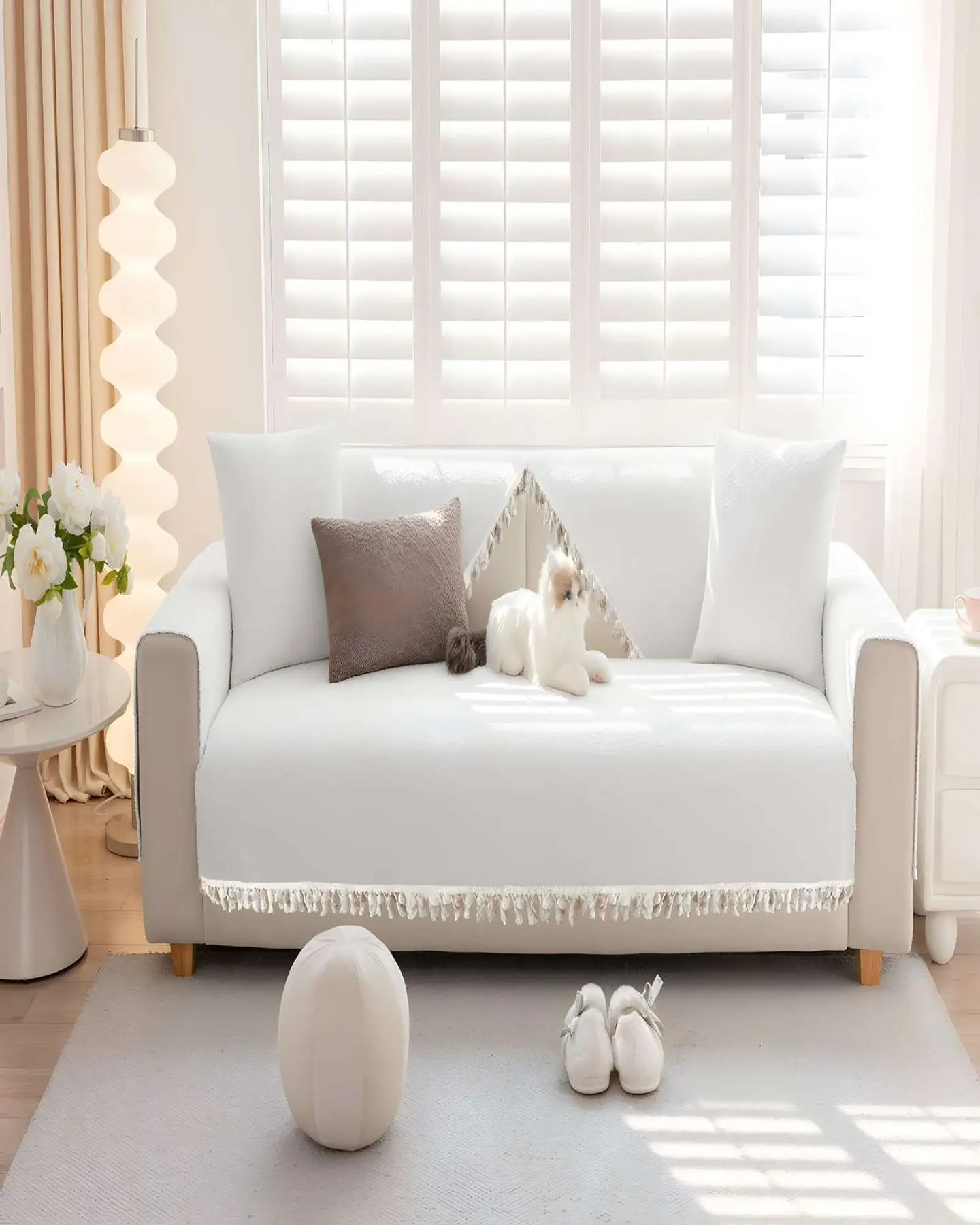PACK DE 5 FUNDAS DE SILLÓN CON FLECOS BLANCO 3