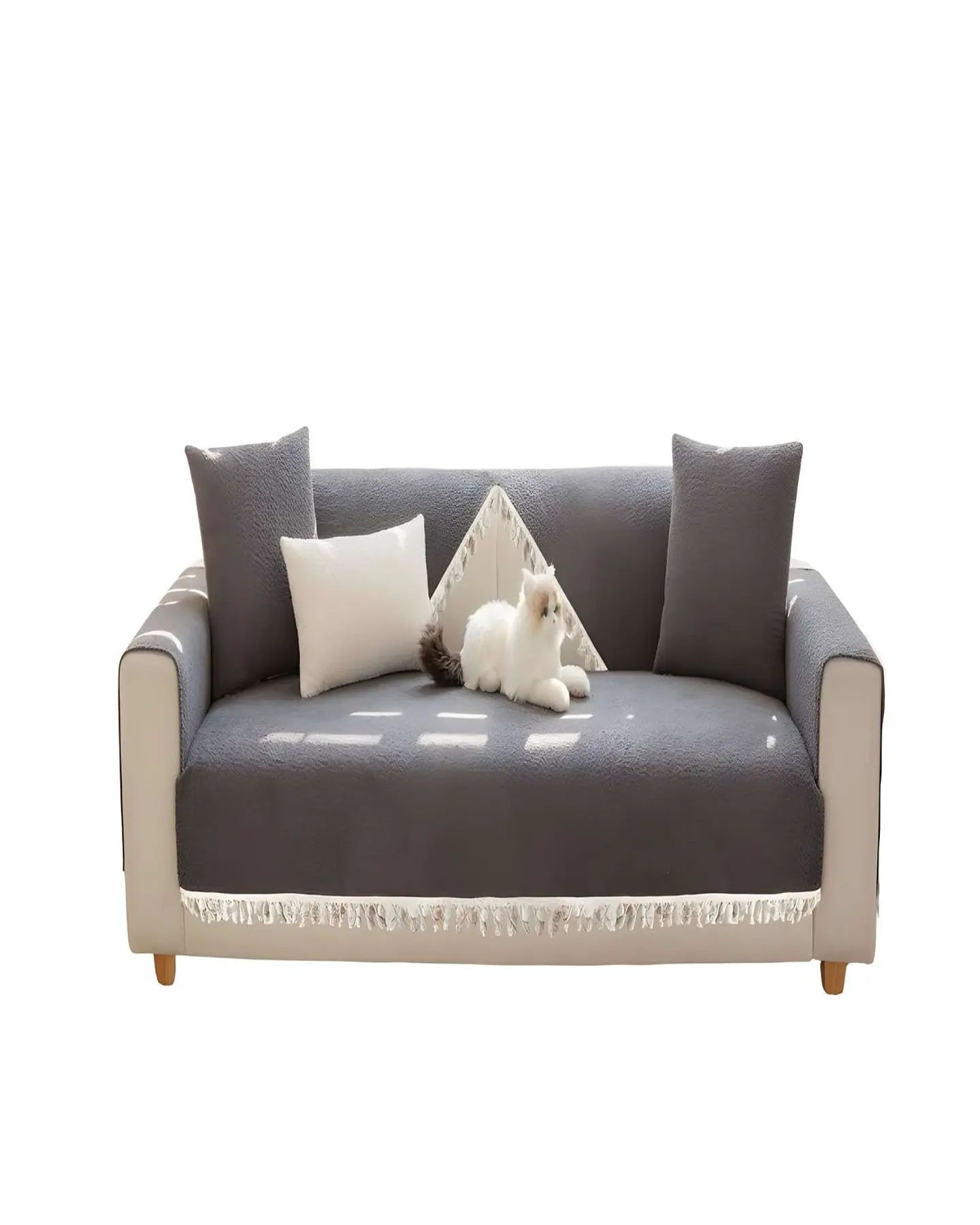 PACK DE 5 FUNDAS DE SILLÓN CON FLECOS GRIS 1
