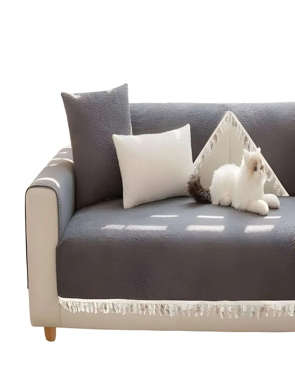 PACK DE 5 FUNDAS DE SILLÓN CON FLECOS GRIS 2